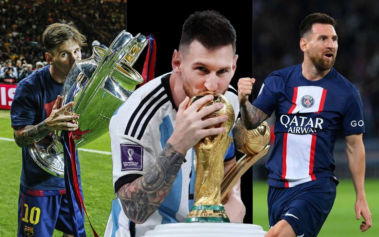 FOTO: Lionel Messi acumuló sus títulos en tres camisetas. Edición: Nicolás Sánchez.