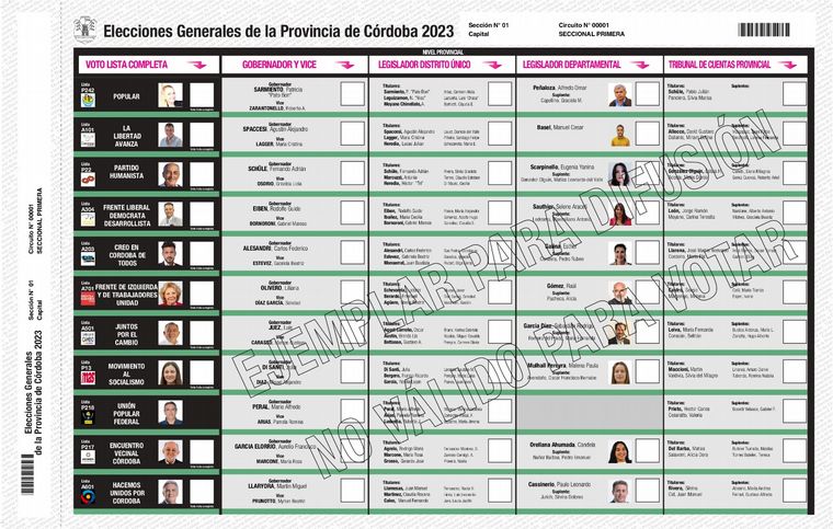 FOTO: Así es la boleta única con la que se elegirá al nuevo gobernador de Córdoba.