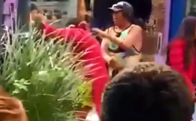 La Mona y el Chapulín, a las trompadas en la peatonal.