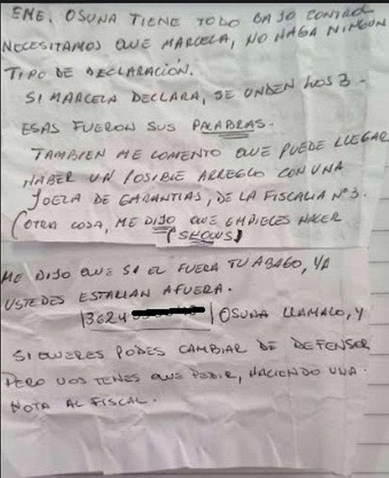 La carta que la hermana de Emerenciano intentó entrar en su lugar de detención.