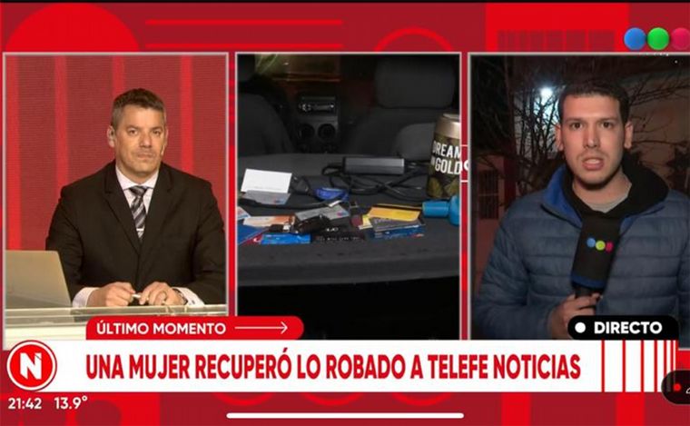 FOTO: Roban equipos y artículos personales de móvil de Telefe Rosario en pleno centro.