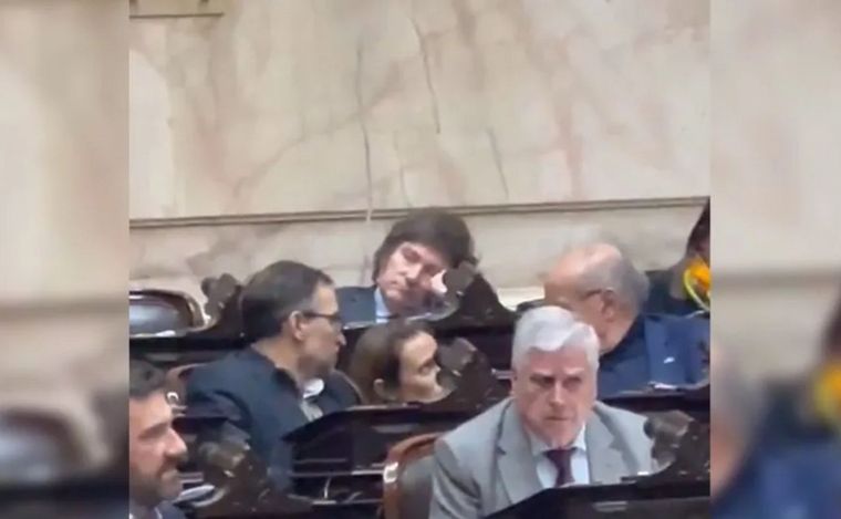 FOTO: Javier Milei fue filmado mientras dormía en plena sesión de Diputados. (Captura)