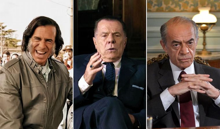 Sbaraglia como Menem, Laplace como Perón y Noher como De la Rúa.