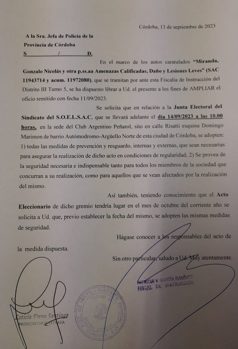 El pedido de la Justicia a la Policía para custodiar la asamblea de Soelsac.