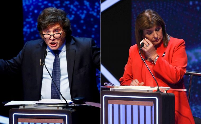 FOTO: Javier Milei y Patricia Bullrich en el debate presidencial. (Archivo)