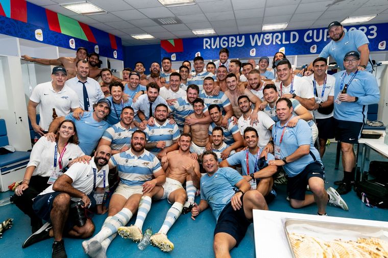 Los Pumas celebran en el vestuario. (Foto: UAR)