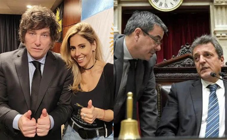 Javier Milei y Romina Diez; Sergio Massa y Germán Martínez. 