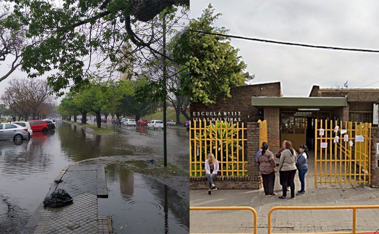 FOTO: Una escuela inundada, calles anegadas y otros estragos de la lluvia en Rosario.