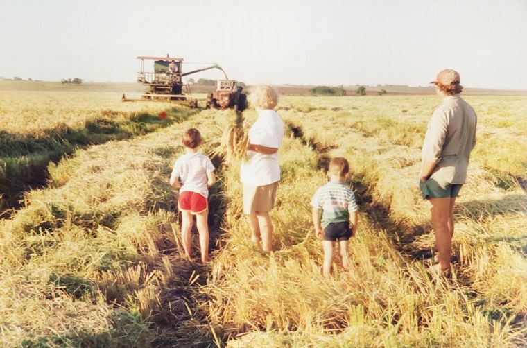 FOTO: "Desde la cuna": junto a su hermano, padre y abuela en los campos de arroz