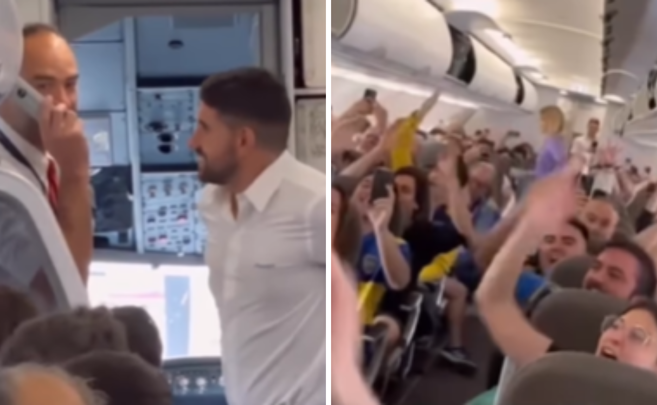 Piloto de River, hinchas de Boca, todos en el mismo avión