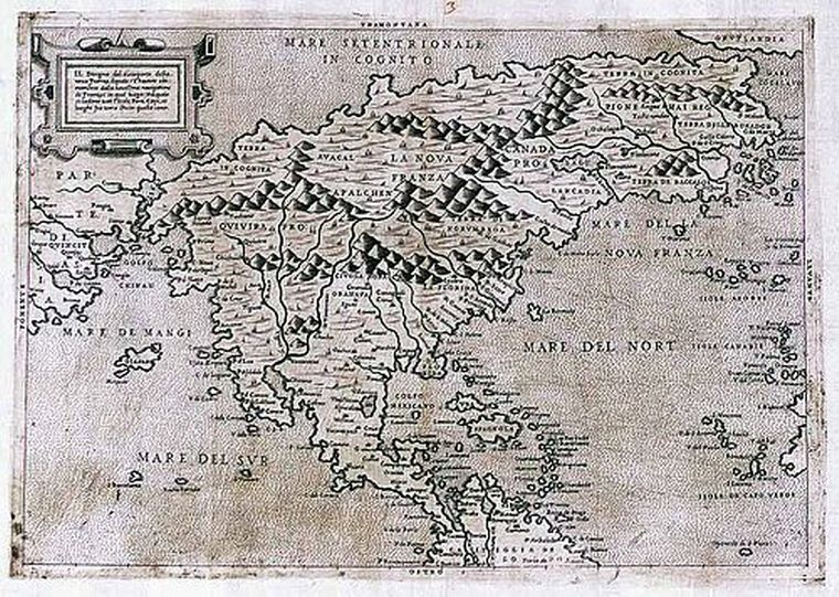 FOTO: Mapa italiano de 1566, mostrando las inscripciones terra incognita y mare incognitum.