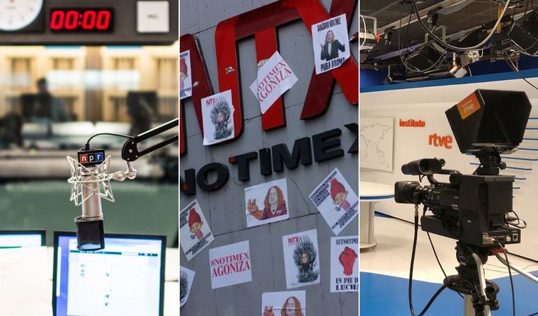 La radio pública de EE.UU., la ex Notimex de México y la Radio y Televisión Española.