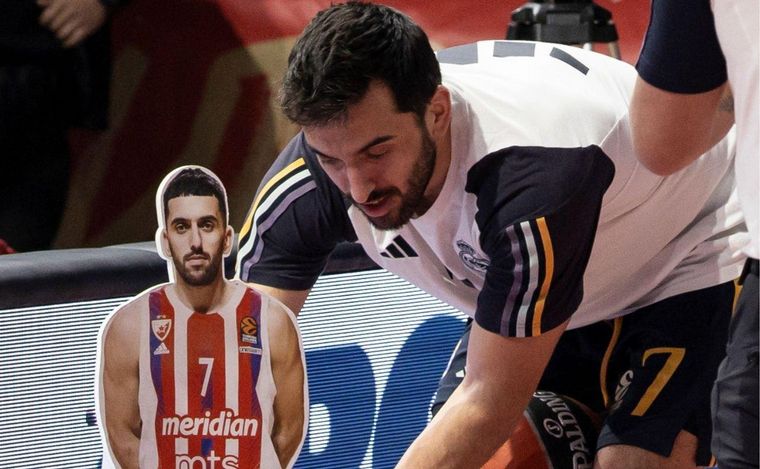 Campazzo junto a su versión mini en la previa del partido. (Foto:@EuroLeague)