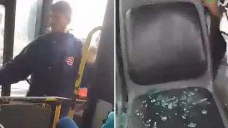 FOTO: Un remisero le rompió los vidrios a un colectivo (captura de video)