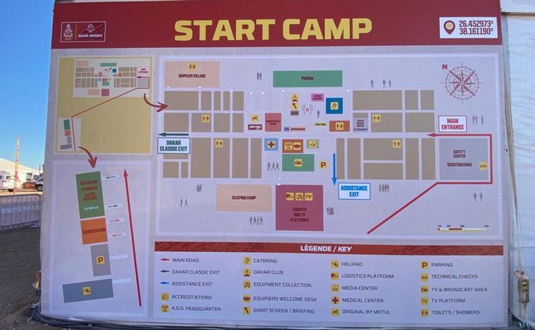 El mapa del campamento de largada del Dakar