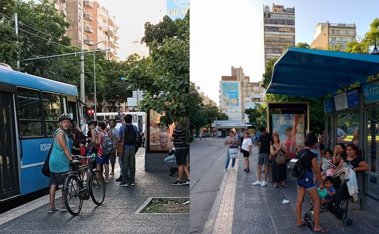 FOTO: Filas para abordar los últimos colectivos previo al impacto del paro en Rosario. 