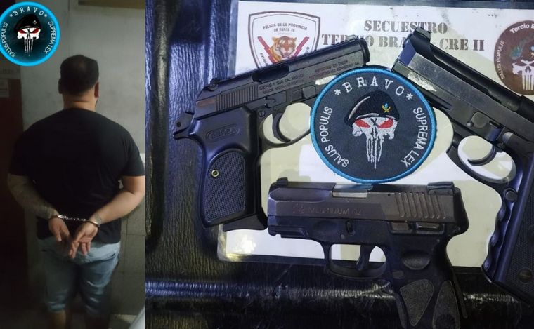 El hombre de 28 años quedó detenido con tres armas de fuego y una nota amenazante.