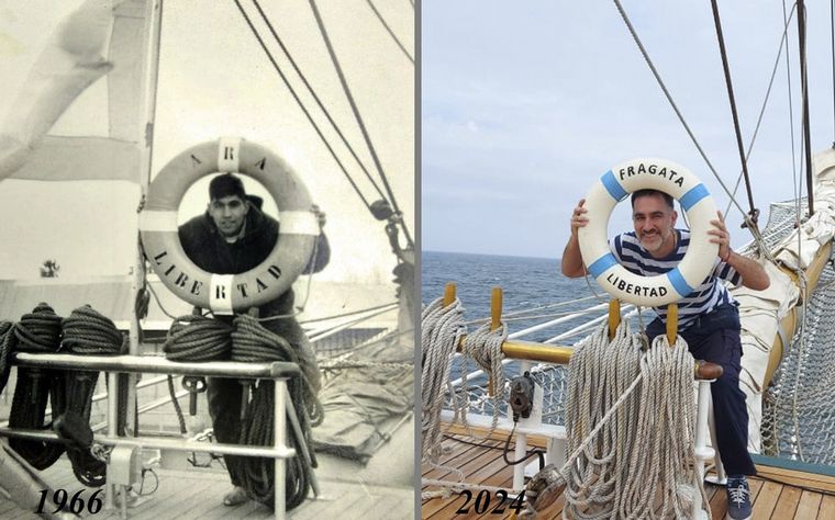 FOTO: Fragata Libertad: recreó la foto de su padre de 1966, ex suboficial de la marina  