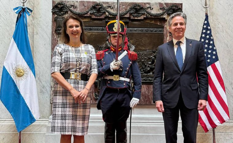 Diana Mondino recibió a Antony Blinken en Casa Rosada. (Foto: Télam)