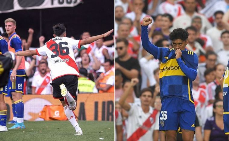FOTO: Solari y Medina, los autores de los goles en el superclásico entre River y Boca. 