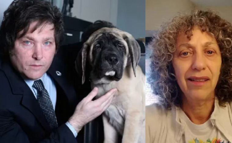 Milei, Conan y la médica veterinaria Celia Melamed.