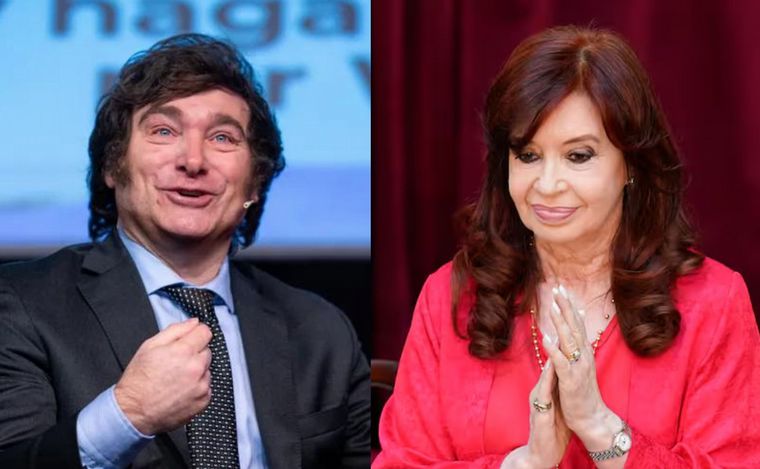 Milei y Cristina, figuras opuestas de la política nacional.