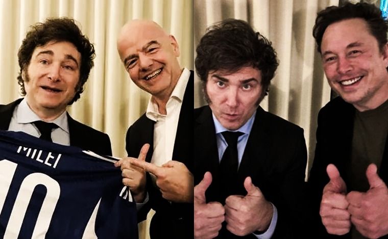 Milei con Gianni Infantino, presidente de la FIFA y Elon Musk, dueño de X.