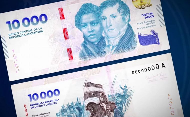 FOTO: El nuevo billete de 10.000 pesos se encuentra en circulación. 