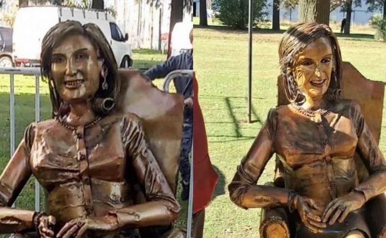 El antes y después de la escultura de Mirtha en Villa Cañás.