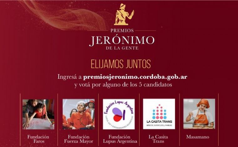 Los nominados a los premios Jerónimo de la Gente. (Foto: Municipalidad Córdoba)