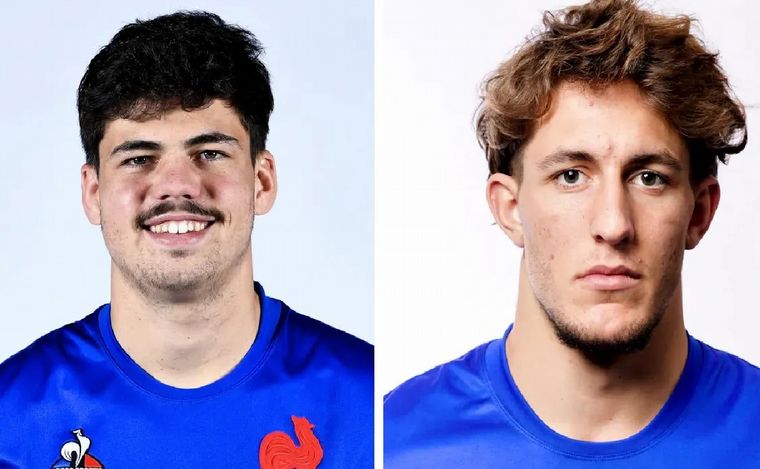 Hugo Auradou y Oscar Jegou, rugbiers franceses.