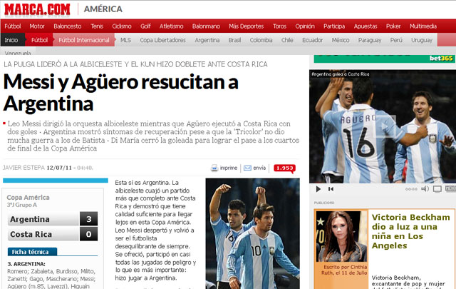 FOTO: El diario español As dijo que el plantel argentino ''aprovechó'' a Sergio Agüero.