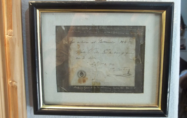 El certificado de la compra de 12 caballos por parte de San Martín.