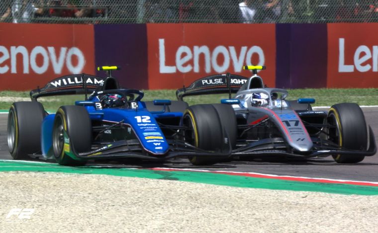 Franco Colapinto con el MP Motorsport ante Paul Aron en Imola. Foto: archivo.