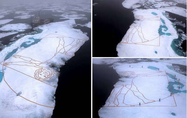 John Quigley tituló a su obra como ''El Hombre de Vitruvio fundiéndose''.