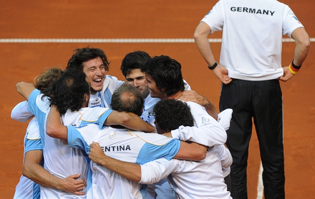 Festejo argentino tras el 3-0 frente a Alemania.