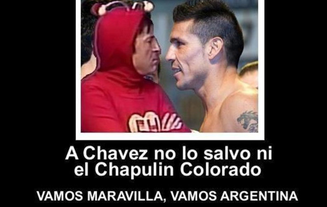 Los tipicos afiches con gastadas del fútbol se trasladaron al boxeo.