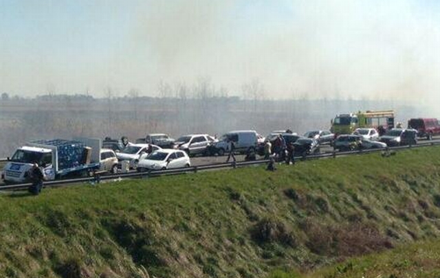 Choque múltiple en Ruta 2 (Foto: @Joacos75)