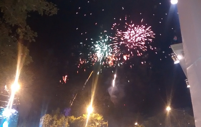 Los fuegos artificiales iluminaron la ciudad.