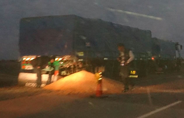 El camión con el que Barisone chocó y se mató en la autopista.