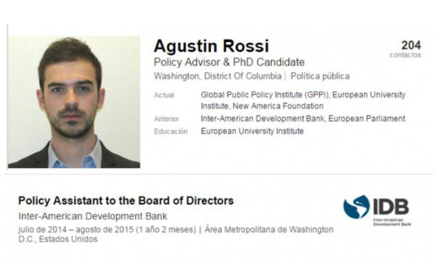 Agustín Rossi (h) asesor en el BID.