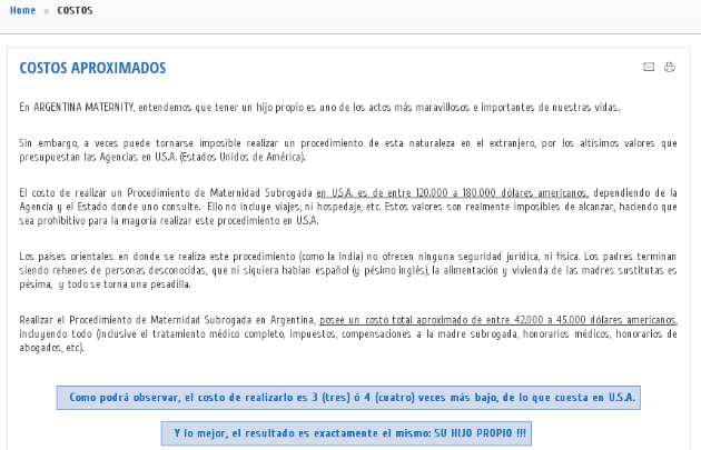 Argentina Maternity precisaba los costos del procedimiento.