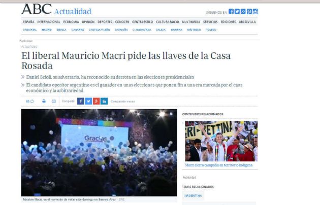 FOTO: El diario El Mundo resalta que Argentina optó por el cambio.