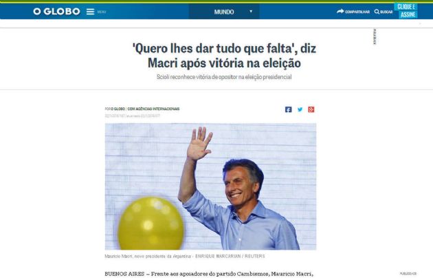 Los diarios brasileños informaron sobre la victoria de Macri.