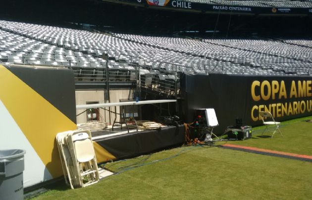 La cabina de los periodistas en el estadio.