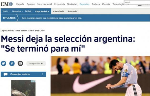 Las repercusiones de la renuncia de Messi en las portadas.