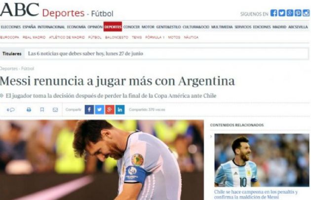 Las repercusiones de la renuncia de Messi en las portadas.