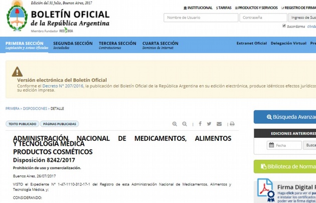 Una de las resoluciones de hoy del ANMAT.