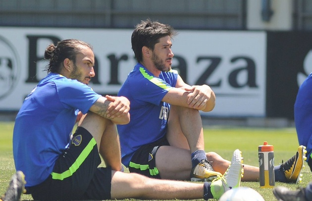 Pérez durante la práctica, antes de retirarse con molestias.