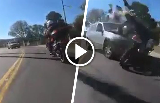 Dramático video del choque entre una camioneta y una moto.